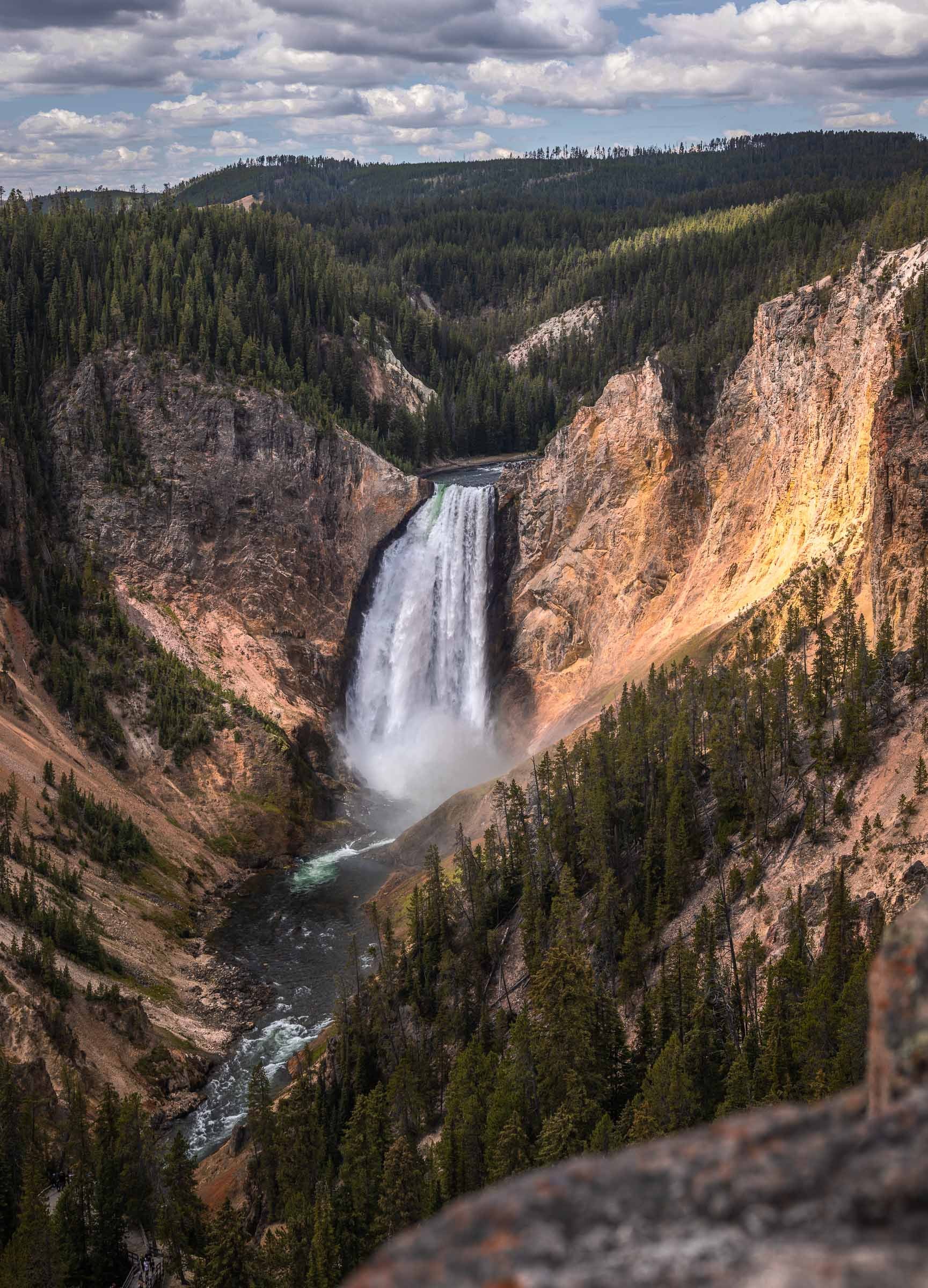 An immense waterfall rises before us — Yellowstone National Park, Wyoming
