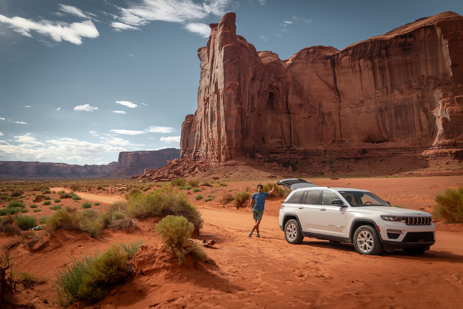 Romain and our 4x4 on Valley Drive — Monument Valley, Arizona