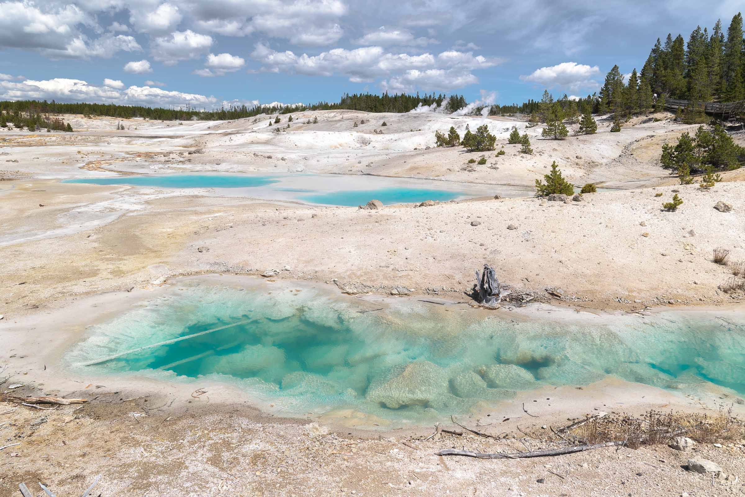 Beautiful contrasts, blue water in an arid landscape — Yellowstone National Park, Wyoming