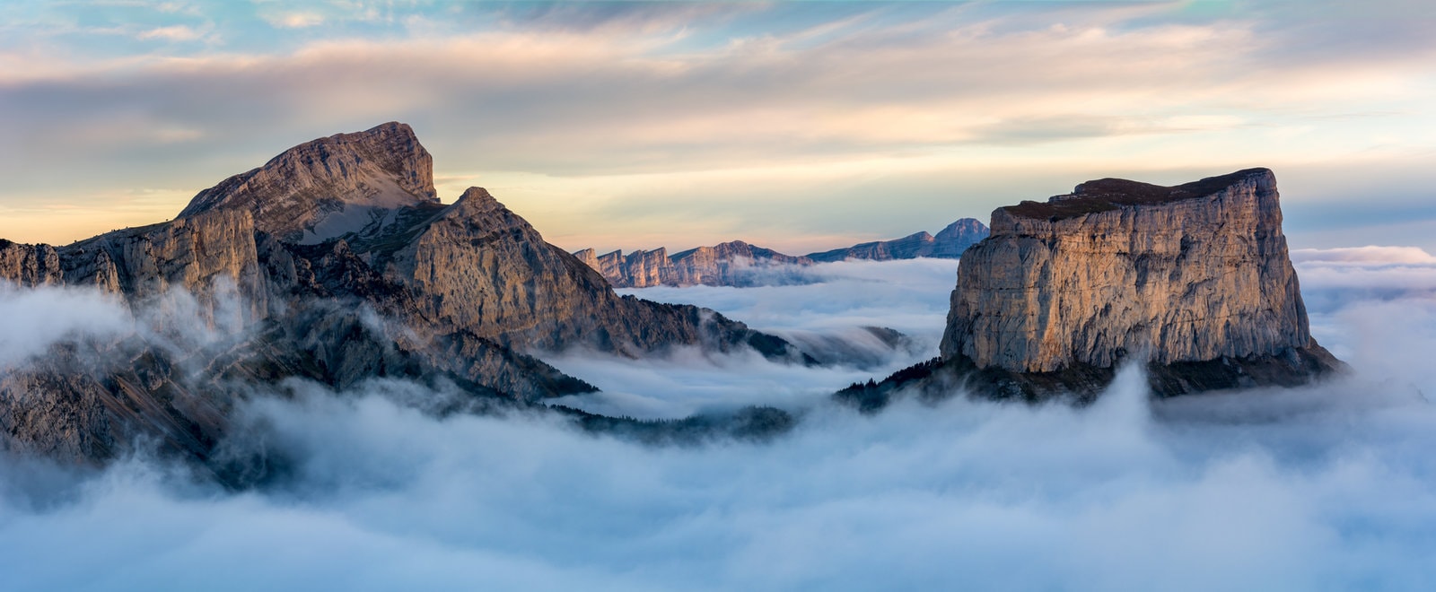 Grand Veymont and Mont Aiguille Above the Sea of Clouds — Vercors