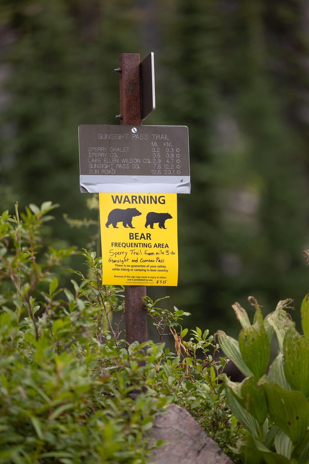 The kind of warning signs frequently seen in Glacier
